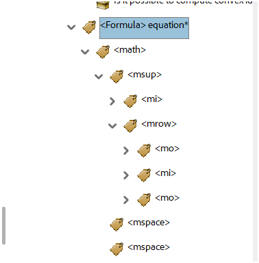 Acrobat tag tree: a Formula tag containing nested MathML tags such as math, msup, mi, mrow and mo.